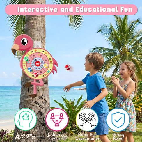 لوح رمي السهام فلامنغو كبير مقاس 29 بوصة، مجموعة لوحة رمي السهام في هاواي Hello Summer Dart Shooting Fun Party Play Game Toys لوازم الحفلات الاستوائية مع 12 كرة لاصقة وخطاف in Kuwait