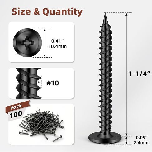 Mellewell #10 x 1-1/4" Modified Truss Head Fast Self Tapping Screws Wood Screws, Black Oxide, Carbon Steel, Screwdriver Bit Included, 100 PCS in Kuwait
