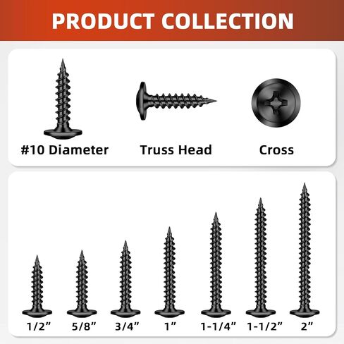 Mellewell #10 x 1-1/4" Modified Truss Head Fast Self Tapping Screws Wood Screws, Black Oxide, Carbon Steel, Screwdriver Bit Included, 100 PCS in Kuwait