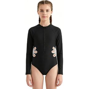 OBEEII Girls Long Sleeve One Piece Rash Guard Cutout Swimsuit Zip Up Surfing Bathing Suit Beach Sun Protection Swimming Suit in Kuwait