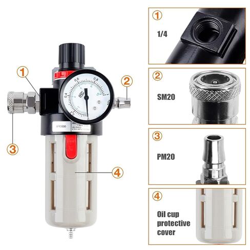 1pcs BFR-2000 Oil-Water Separator Pneumatic Filter Air Processor with Protective Cover Pressure Gauge & Copper Filter Element(BFR-2000-B) in Kuwait