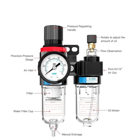 1pcs AFR2000+AL2000 G1/4" AFC2000 Air Compressor Oil Water Separator Filter Regulator Trap Airbrush Pressure Reducing Value(PC 12mm Fitting) in Kuwait