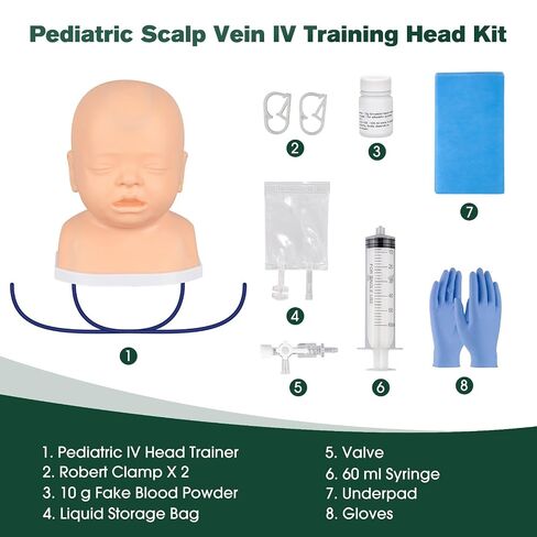 Ultrassist Pediatric Scalp Vein IV Trainer, Infant IV Simulation Head Kit for IV Training, Venipuncture Skills, Injection Practice, Clinical Nursing Training in Kuwait