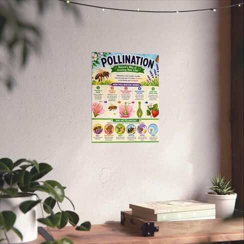 Pollination Educational Chart Poster Bee & Flower Science Wall Art in Kuwait