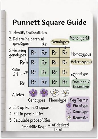 ملصق دفتر الملاحظات الخاص بمختبر علم الأحياء المنزلي - دليل Punnett Square - 13x19 in Kuwait