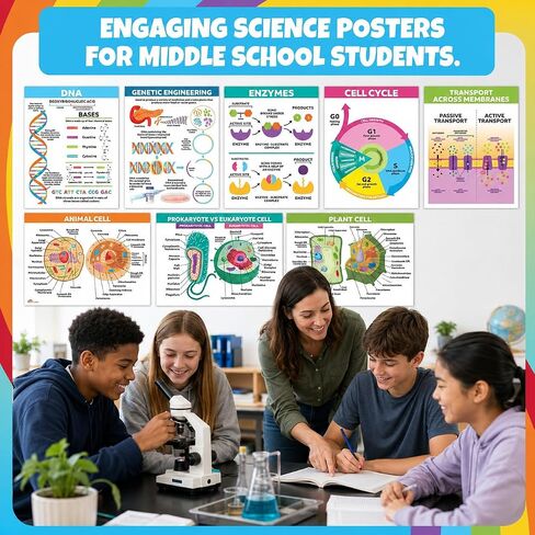Sproutbrite 8 Pack 12" x 16" Educational Plant Cells & Human Body Science Posters for Classroom Biology & Life Science Charts and Wall Decor for Pre, Elementary, Middle & Homeschool - Covers Essential Biology and Life Science Concepts for Students in Kuwait