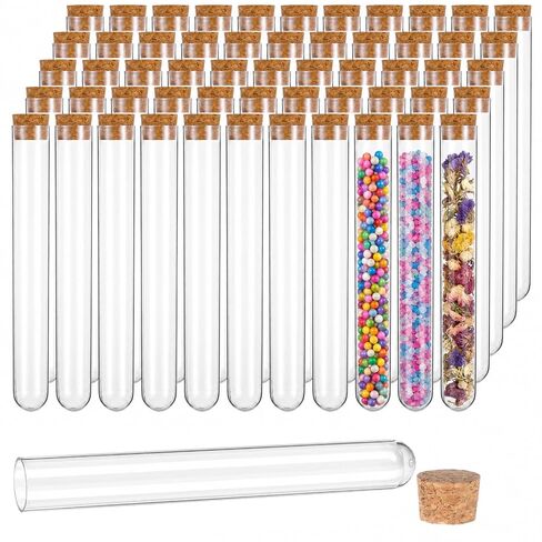 55 Pcs Plastic Test Tubes with Cork Stoppers, 35 mL Plastic Test Tubes, 0.8 x 6.1 in Propagation Tube Round Bottom Tube for Bath Salt, Candy, Beads, Powder, Party Favors and Lab Storage in Kuwait