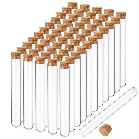 55 Pcs Plastic Test Tubes with Cork Stoppers, 35 mL Plastic Test Tubes, 0.8 x 6.1 in Propagation Tube Round Bottom Tube for Bath Salt, Candy, Beads, Powder, Party Favors and Lab Storage in Kuwait