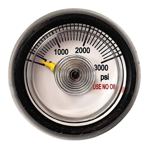 Cylinder Contents Gauge | 1/8" FNPT Port | 0-3000 PSI | for Helium and Other Inert Gas Cylinders | 1-1/4 Face Protective Rubber Boot | Center Back Mount in Kuwait