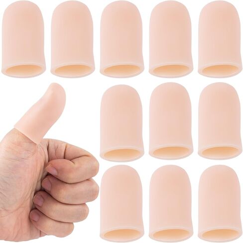10 Pcs Gel Finger Cots Covers, Silicone Finger Protector Support, Finger Caps Finger Sleeves Thumb Protector for Finger Cracking Trigger Finger Arthritis (Beige) in Kuwait