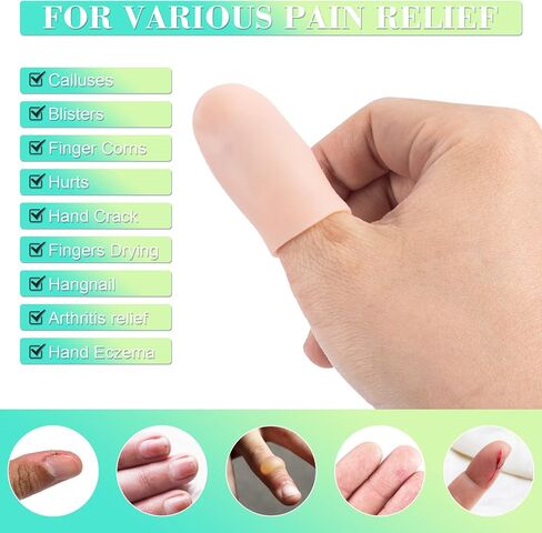 10 Pcs Gel Finger Cots Covers, Silicone Finger Protector Support, Finger Caps Finger Sleeves Thumb Protector for Finger Cracking Trigger Finger Arthritis (Beige) in Kuwait