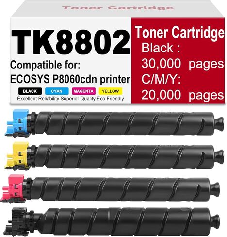TK-8802 High Yield Toner Cartridge 4-Pack (Black, Cyan, Magenta, Yellow) – Compatible with Kyocera ECOSYS P8060cdn Printer – Up to 30,000 Pages (Black) / 20,000 Pages (Color) in Kuwait