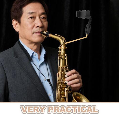 Vaguelly Saxophone Phone Holder Stand with Adjustable Viewing Angles and Portable Design, Abs and Stainless Steel Sax Lyre Clip for Smartphones and Music Sheets, for Home Practice in Kuwait