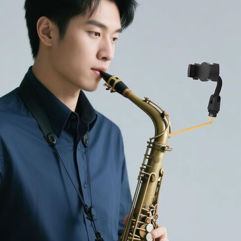 Vaguelly Saxophone Phone Holder Stand with Adjustable Viewing Angles and Portable Design, Abs and Stainless Steel Sax Lyre Clip for Smartphones and Music Sheets, for Home Practice in Kuwait