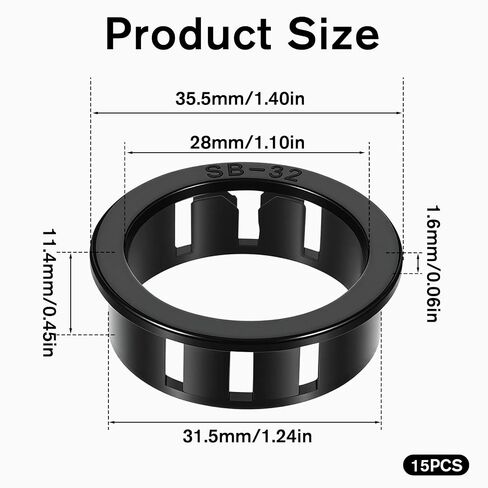15PCS Round Cable Snap Bushing Grommets, 1-1/4"(32mm) Plastic Cable Hole Grommets for Wiring, Black Snaps in Cables Grommet Protector, Snap in Cord Bushing Protect Cables for Locking Tube Hose in Kuwait