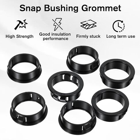 15PCS Round Cable Snap Bushing Grommets, 1-1/4"(32mm) Plastic Cable Hole Grommets for Wiring, Black Snaps in Cables Grommet Protector, Snap in Cord Bushing Protect Cables for Locking Tube Hose in Kuwait