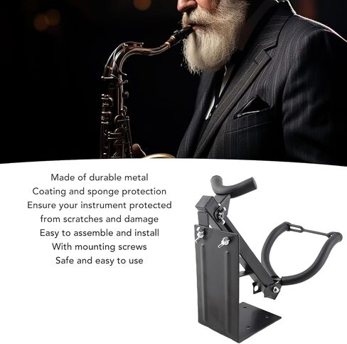 Metal Alto Sax Wall Mount Stand with Sponge Protection, Space Saving Holder for Tenor Saxophone, Adjustable Direction Studio Storage Bracket with Screws and Plugs ﻿ in Kuwait