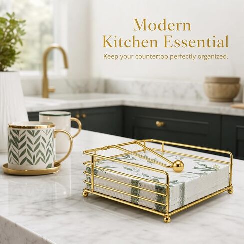 Snailhouse Napkin Holders for Table, Metal Square Farmhouse Kitchen Counter Top Dinner Cocktail Paper Napkin Holder Dispenser for Home & Outdoor, Gold in Kuwait
