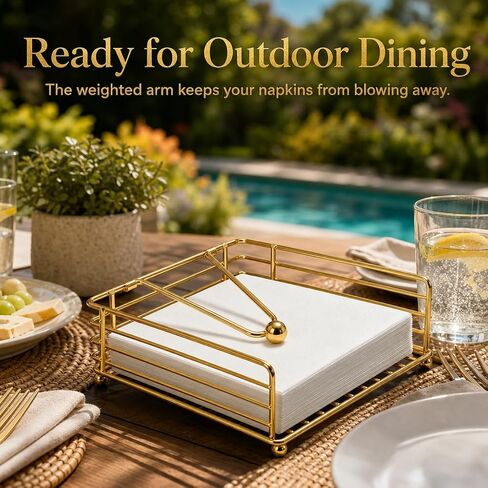 Snailhouse Napkin Holders for Table, Metal Square Farmhouse Kitchen Counter Top Dinner Cocktail Paper Napkin Holder Dispenser for Home & Outdoor, Gold in Kuwait