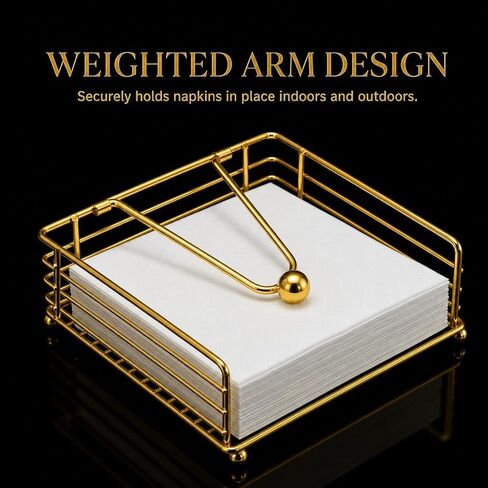 Snailhouse Napkin Holders for Table, Metal Square Farmhouse Kitchen Counter Top Dinner Cocktail Paper Napkin Holder Dispenser for Home & Outdoor, Gold in Kuwait