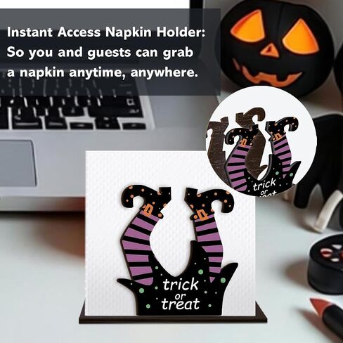Singhaaje Halloween Napkin Holder Funny Spooky Wooden Napkin Holder Decor | Trick or Treat Paper Napkin Holder for Party Home Kitchen Dining Living Room Table Decor in Kuwait