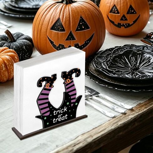 Singhaaje Halloween Napkin Holder Funny Spooky Wooden Napkin Holder Decor | Trick or Treat Paper Napkin Holder for Party Home Kitchen Dining Living Room Table Decor in Kuwait