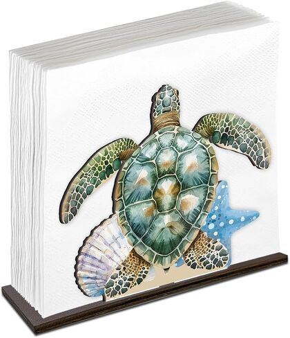 Summer Sea Turtle Napkin Holder for Table Decor Coastal Sea Turtle Wooden Napkin Holder for Coastal Beach Home Room Kitchen Dining Room Bedroom Decorations in Kuwait