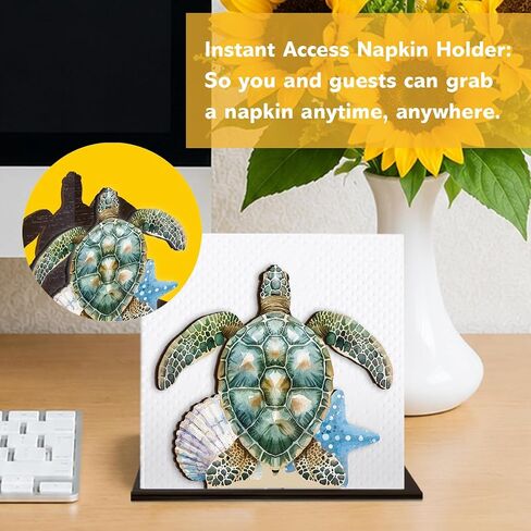 Summer Sea Turtle Napkin Holder for Table Decor Coastal Sea Turtle Wooden Napkin Holder for Coastal Beach Home Room Kitchen Dining Room Bedroom Decorations in Kuwait
