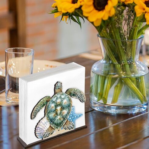 Summer Sea Turtle Napkin Holder for Table Decor Coastal Sea Turtle Wooden Napkin Holder for Coastal Beach Home Room Kitchen Dining Room Bedroom Decorations in Kuwait