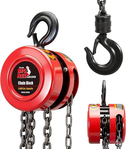 Big RED 3-Ton (6,000 lb) Capacity Manual Chain Hoist, 10ft Lift, Alloy Steel Construction, 360° Hooks with Safety Latch in Kuwait