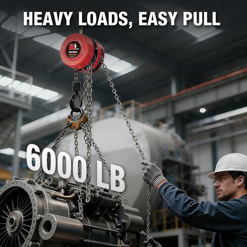 Big RED 3-Ton (6,000 lb) Capacity Manual Chain Hoist, 10ft Lift, Alloy Steel Construction, 360° Hooks with Safety Latch in Kuwait