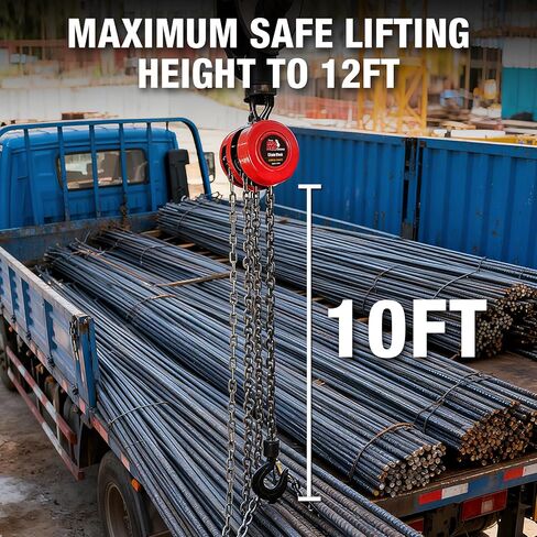 Big RED 3-Ton (6,000 lb) Capacity Manual Chain Hoist, 10ft Lift, Alloy Steel Construction, 360° Hooks with Safety Latch in Kuwait