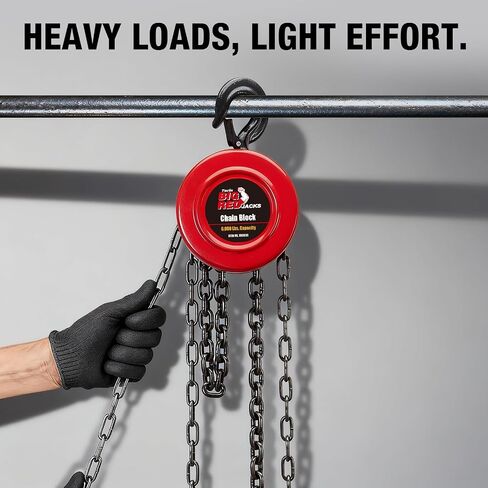 Big RED 3-Ton (6,000 lb) Capacity Manual Chain Hoist, 10ft Lift, Alloy Steel Construction, 360° Hooks with Safety Latch in Kuwait