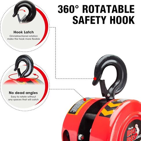 Big RED 3-Ton (6,000 lb) Capacity Manual Chain Hoist, 10ft Lift, Alloy Steel Construction, 360° Hooks with Safety Latch in Kuwait
