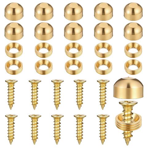 10 Sets Decorative Screws with Caps, Self Tapping Brass Upholstery Screws for Wood Furniture Mirror Cabinet Doors Wall Hangings Fixing Screw Covers Caps in Kuwait