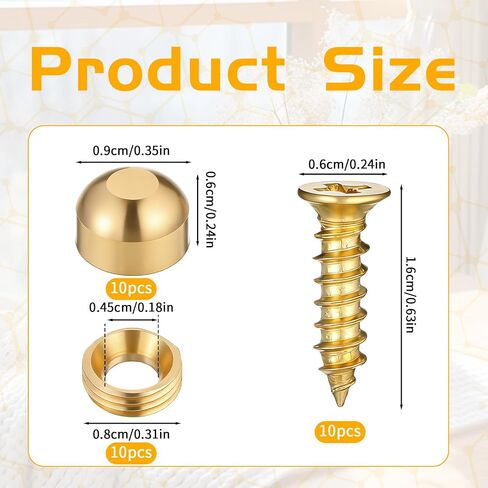 10 Sets Decorative Screws with Caps, Self Tapping Brass Upholstery Screws for Wood Furniture Mirror Cabinet Doors Wall Hangings Fixing Screw Covers Caps in Kuwait