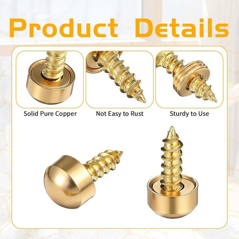 10 Sets Decorative Screws with Caps, Self Tapping Brass Upholstery Screws for Wood Furniture Mirror Cabinet Doors Wall Hangings Fixing Screw Covers Caps in Kuwait