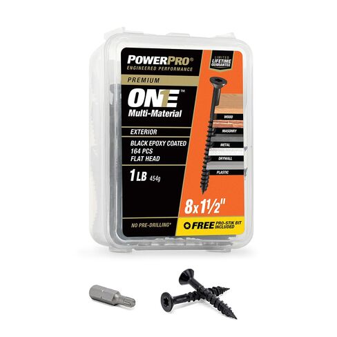 Power Pro ONE Flat Exterior Black Multi-Material Screw (#8 x 1-1/2") - 164 pc in Kuwait