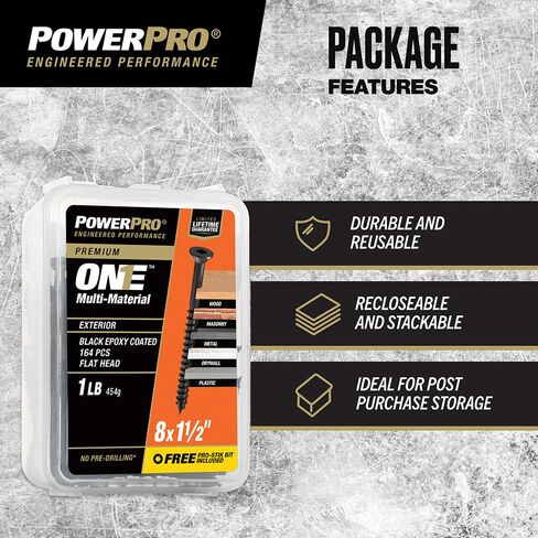 Power Pro ONE Flat Exterior Black Multi-Material Screw (#8 x 1-1/2") - 164 pc in Kuwait