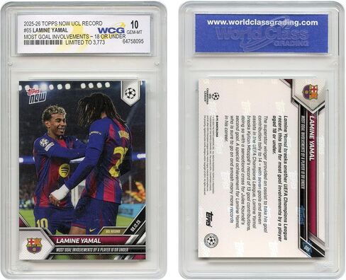 2025 Topps Now UCL Record LAMINE YAMAL - Most Goal Involvements by a Player 18 or Under - Card #65 - Graded GEM-Mint 10 in Kuwait