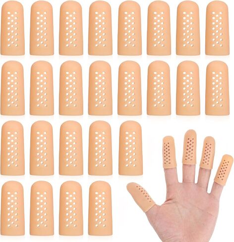Qianyu 25 Pcs Gel Finger Cots with Air Holes, Silicone Fingertip Protectors Support Sleeves Cover Breathable Finger Cap Thumb Toe Glove for Wound Cracking Hand Eczema Arthritis Blisters Corn Calluses in Kuwait