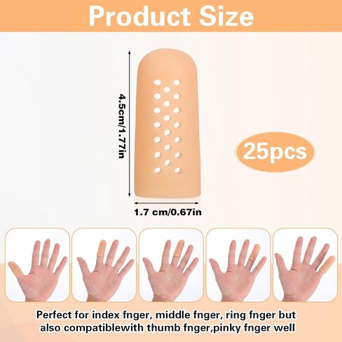 Qianyu 25 Pcs Gel Finger Cots with Air Holes, Silicone Fingertip Protectors Support Sleeves Cover Breathable Finger Cap Thumb Toe Glove for Wound Cracking Hand Eczema Arthritis Blisters Corn Calluses in Kuwait