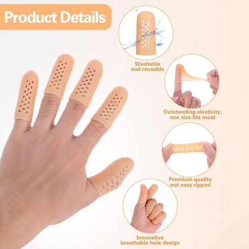 Qianyu 25 Pcs Gel Finger Cots with Air Holes, Silicone Fingertip Protectors Support Sleeves Cover Breathable Finger Cap Thumb Toe Glove for Wound Cracking Hand Eczema Arthritis Blisters Corn Calluses in Kuwait