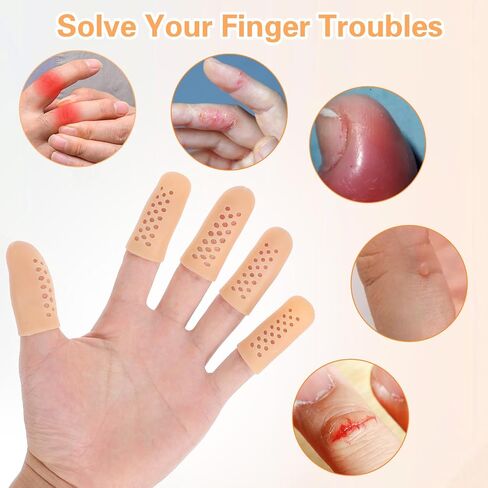 Qianyu 25 Pcs Gel Finger Cots with Air Holes, Silicone Fingertip Protectors Support Sleeves Cover Breathable Finger Cap Thumb Toe Glove for Wound Cracking Hand Eczema Arthritis Blisters Corn Calluses in Kuwait