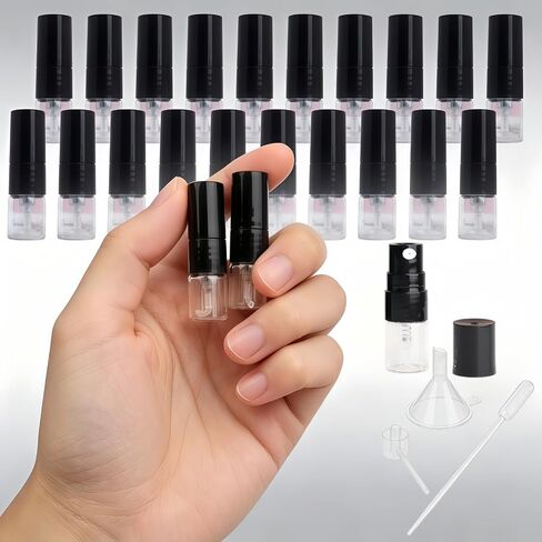 Atomizer Bottle 20pcs 1ML Portable Glass Perfume Spray Refillable Bottle Direct Pumping Sample Dispenser Fine Spray Press Empty Bottles Refillable (Color : Black, Size : GLASS_20PCS) in Saudi Arabia