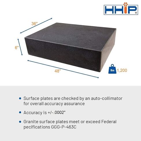 HHIP 4401-4836 لوح سطح من الجرانيت الأسود، الدرجة A، الحافة 0، +/-.0002 الدقة، 1200 رطل الوزن، 48 بوصة الطول × 36 بوصة العرض × 6 بوصة الارتفاع in Kuwait