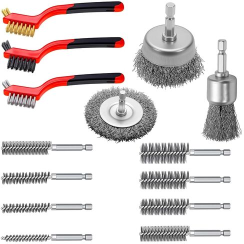 Yuahar 14Pcs Wire Wheel for Drill 1/4 Inch Hex Shank, Wire Cup Brush, Bore Cleaning Brushes, Nylon/Brass/Stainless Steel Bristles for Scrubbing Cleaning Rust, Dirt & Paint in Kuwait