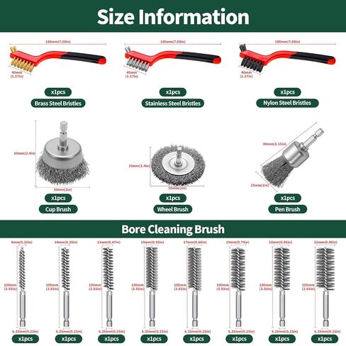 Yuahar 14Pcs Wire Wheel for Drill 1/4 Inch Hex Shank, Wire Cup Brush, Bore Cleaning Brushes, Nylon/Brass/Stainless Steel Bristles for Scrubbing Cleaning Rust, Dirt & Paint in Kuwait