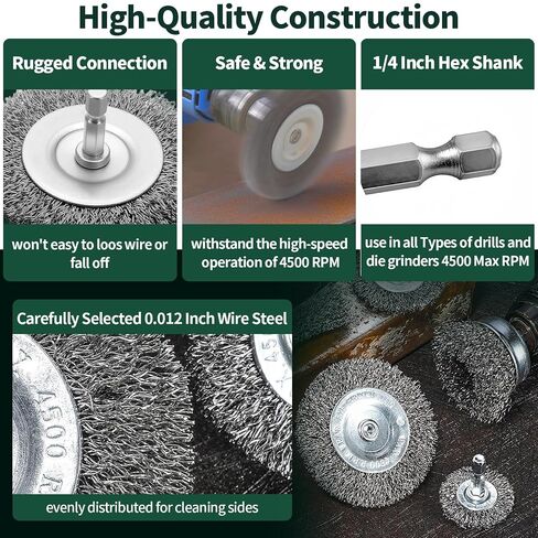 Yuahar 14Pcs Wire Wheel for Drill 1/4 Inch Hex Shank, Wire Cup Brush, Bore Cleaning Brushes, Nylon/Brass/Stainless Steel Bristles for Scrubbing Cleaning Rust, Dirt & Paint in Kuwait