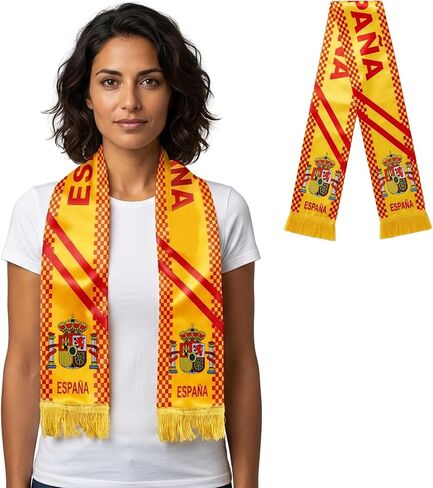 Spain Flag Scarf for Soccer Football Fans, Patriotic Spanish Spirit Team Supporter Wrap for Game Day, Lightweight Polyester Apparel for Stadium Events, Parades & Festivals, 65" x 6" in Kuwait